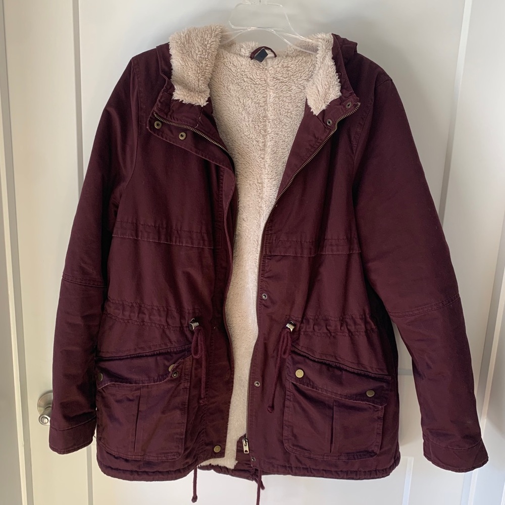 H&M shearling parka with removable faux fur collar